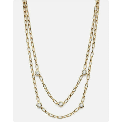 NADRI Ajoa Lynx Cubic Zirconia Layered Necklace up to 18" Gold-Plated MSRP $75