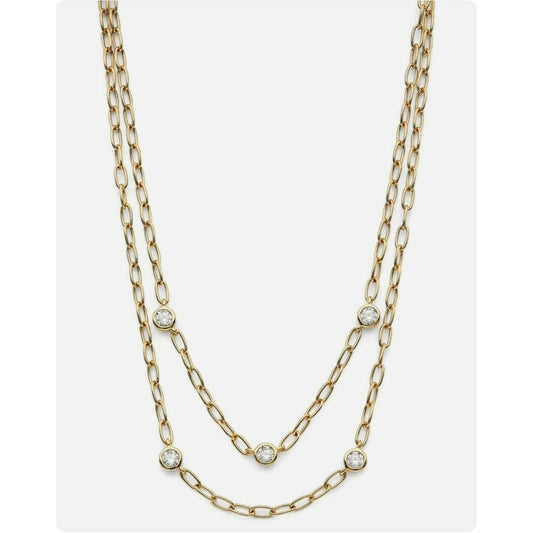 NADRI Ajoa Lynx Cubic Zirconia Layered Necklace up to 18" Gold-Plated MSRP $75