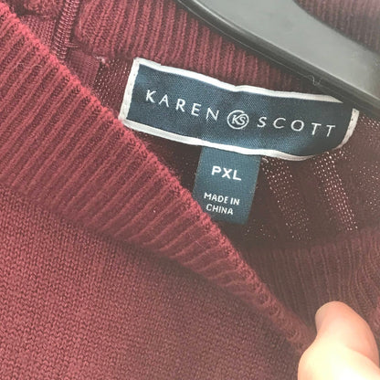 Karen Scott Crew Neck Pullover Back Zip Sweater Long Sleeve Maroon XL Petite