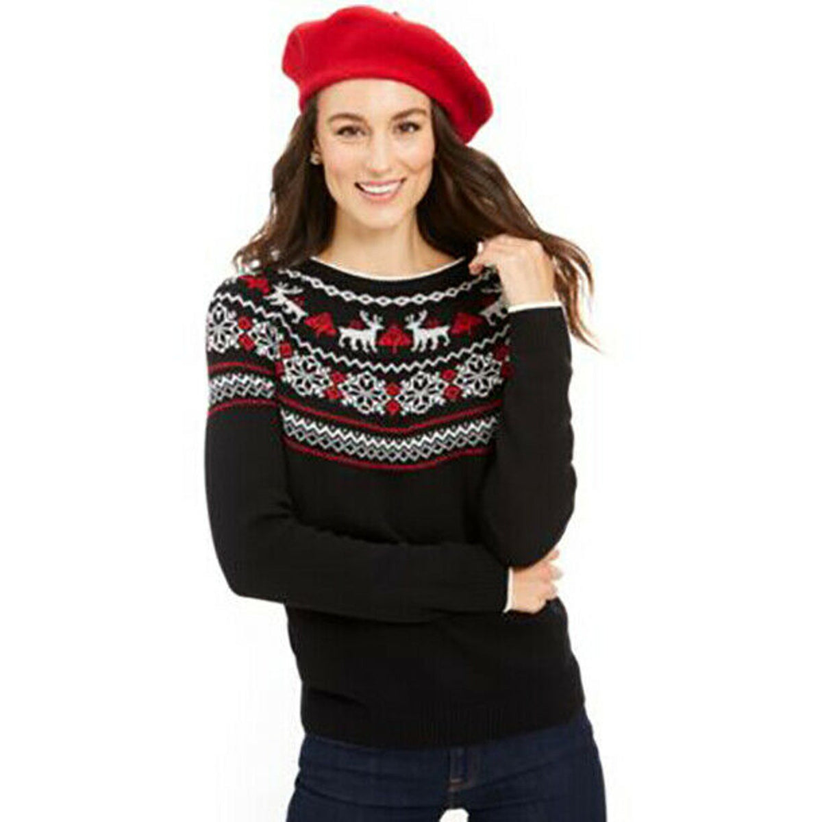 Charter Club XXL Metallic Fair Isle Pullover Sweater Long Sleeve Black XXLarge