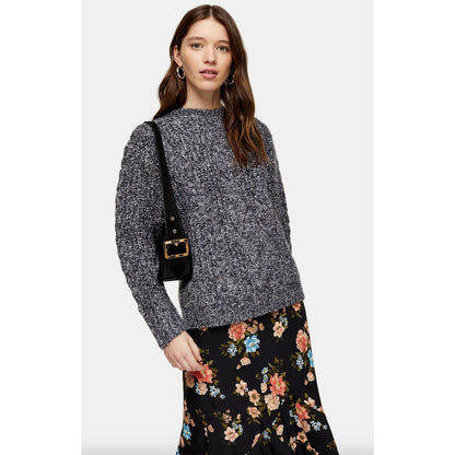 Topshop NWT Vertical Cable Knitted Pullover Sweater Gray Black Size 8-10