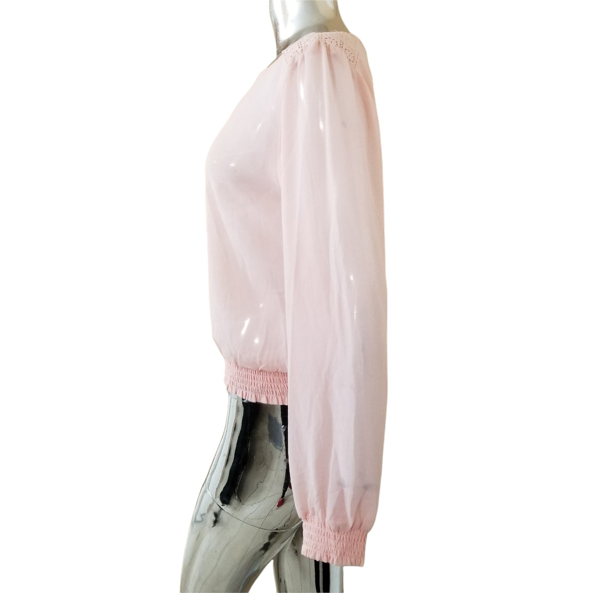 Socialite Blush Pink Medium NEW Crochet Trim Smocked Waist & Sleeve Blouse