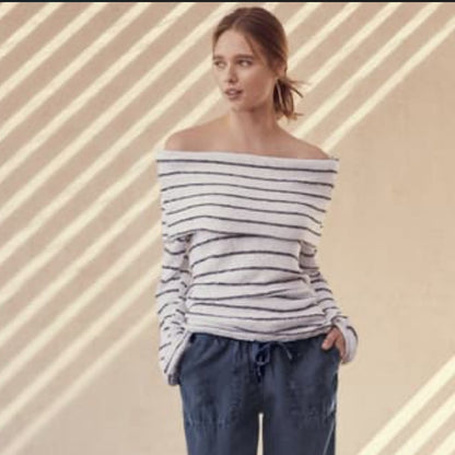 Caslon Convertible Off The Shoulder Pullover Small Cowl Neck Striped Sweater top