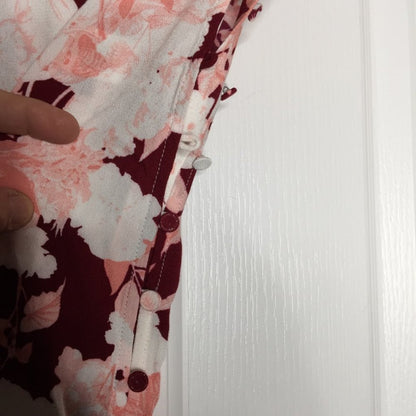 NWT Chelsea 28 Midi Skirt Front Button Closure Side Slit Floral Print Red XS