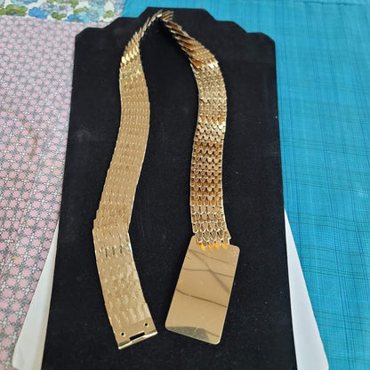 Vintage Metal Scale Light GoldTone Stretchy Belt Max 49" Length Accessory S/M
