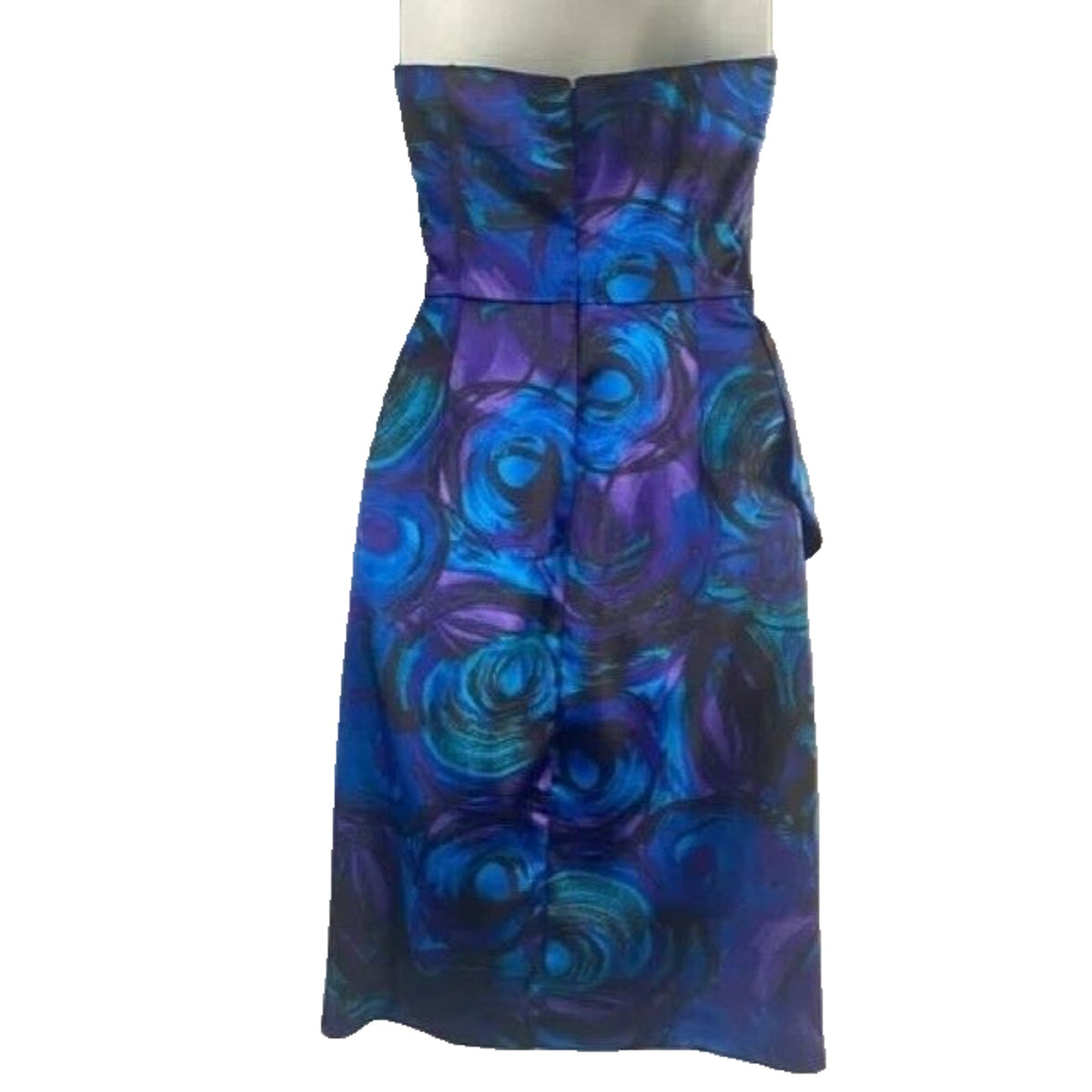 Maggy London Elegant Strapless Cocktail Dress Sz 6 Blue Purple Swirls Formal