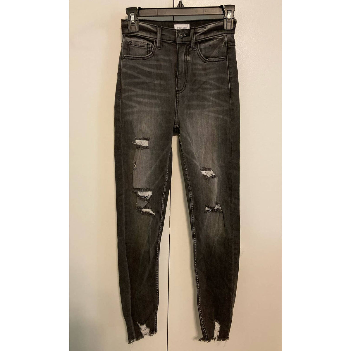 Sneak Peek Women's Frayed High Waist Skinny Boyfriend Jeans Size 1/W25 Black NWT