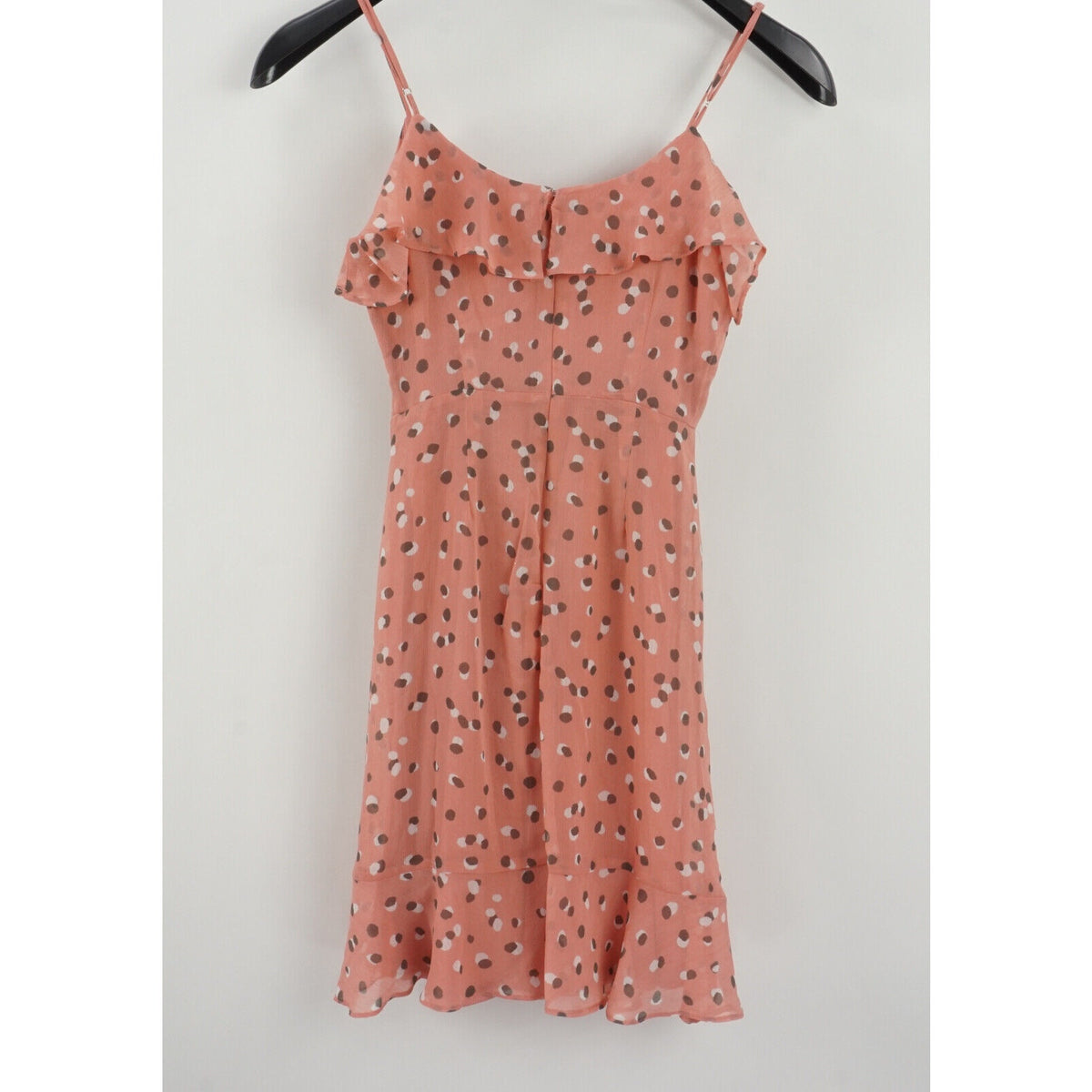 All in Favor Ruched Tank Mini dress Sweetheart Neck Polka Dot Pink Large NEW