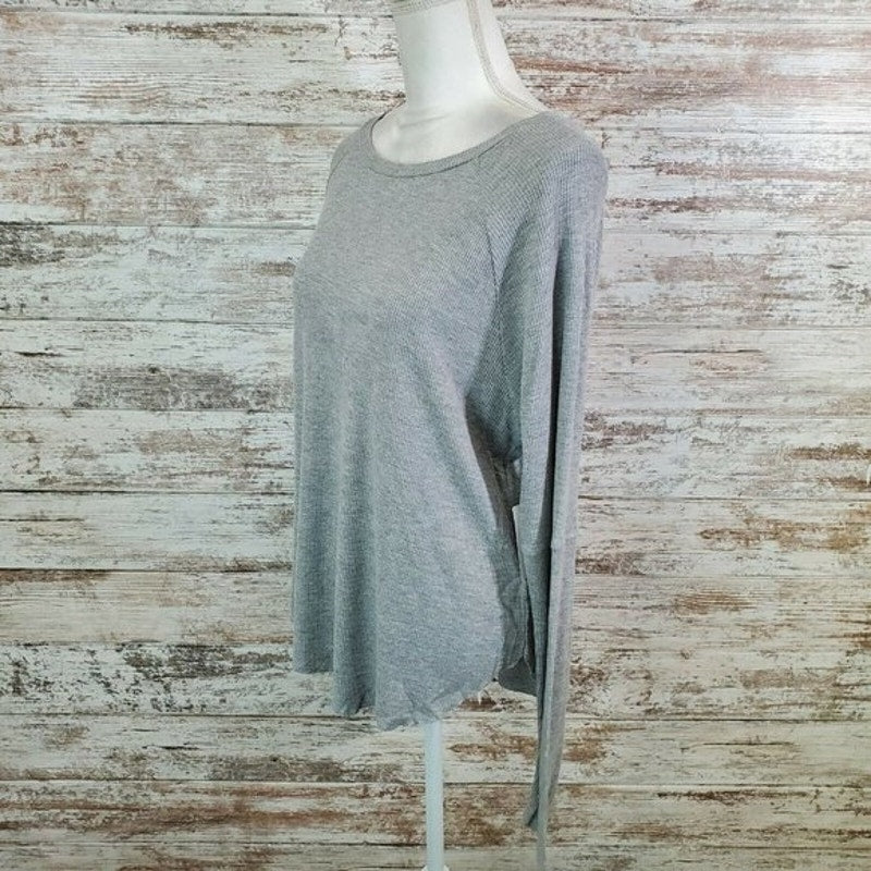 Abound Grey Porpoise Small Rib Knit Top NEW Scoop Neck Rounded Hem Long Sleeve