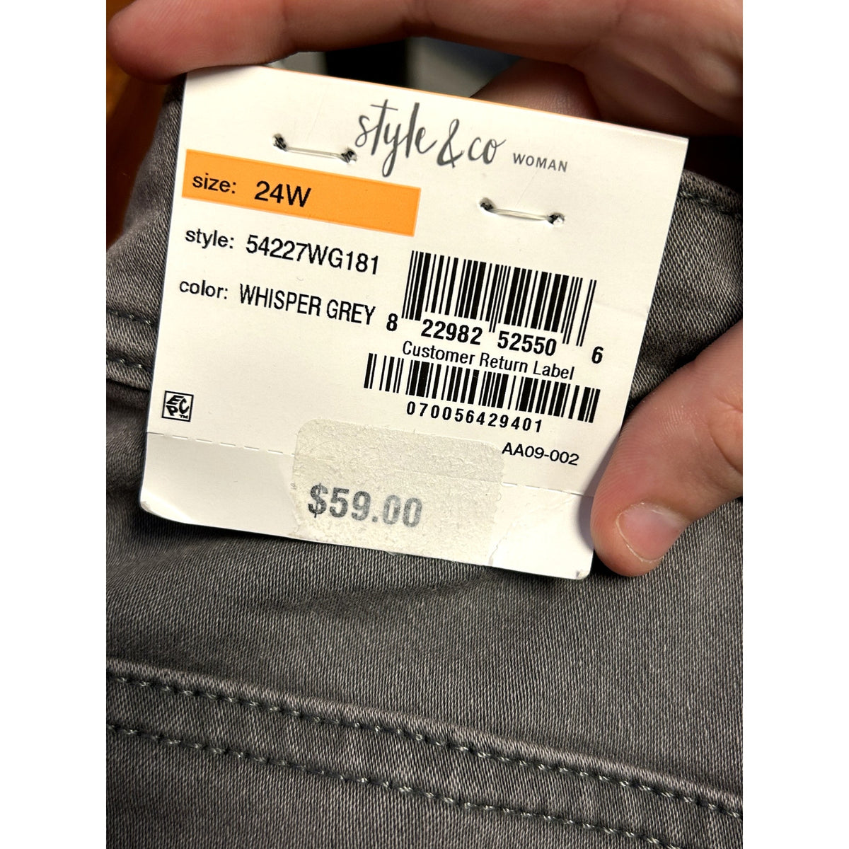 Style & Co Slim-Leg Jeans High Rise Tummy-Control Panel Pockets Gray Size 24W