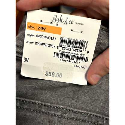Style & Co Slim-Leg Jeans High Rise Tummy-Control Panel Pockets Gray Size 24W