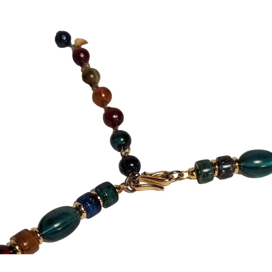 LEI Jewel Tone Multi Color Glass Beaded Necklace Opaque Graduated Necklace
