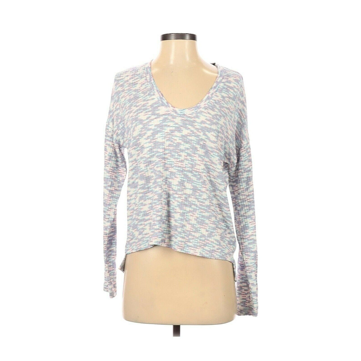 Code x Mode Boho Pullover Sweater Long Sleeve V-Neck Color Blocked Blue Size XS