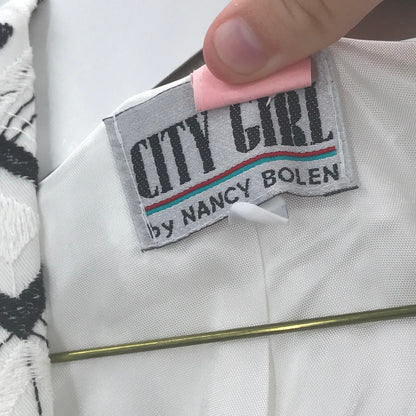 City Girl by Nancy Bolero Blazer Jacket Long Sleeves Black Trimming Collar SZ 14