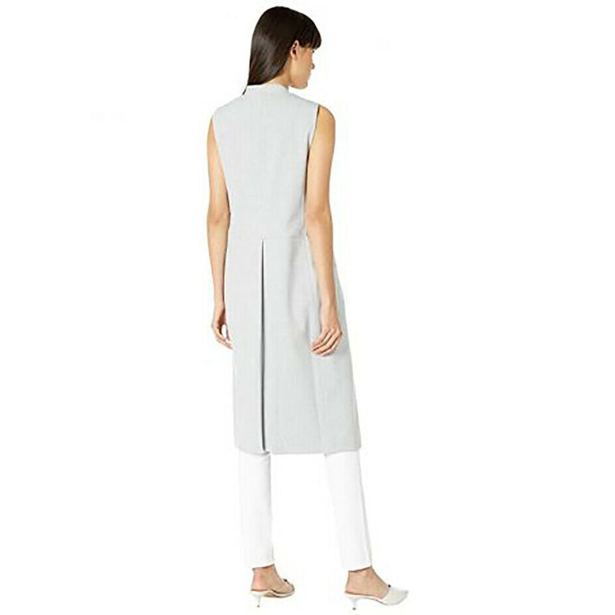 BCBGMAXAZRIA Longline Open Front Vest Coat Sleeveless Heather Gray Medium