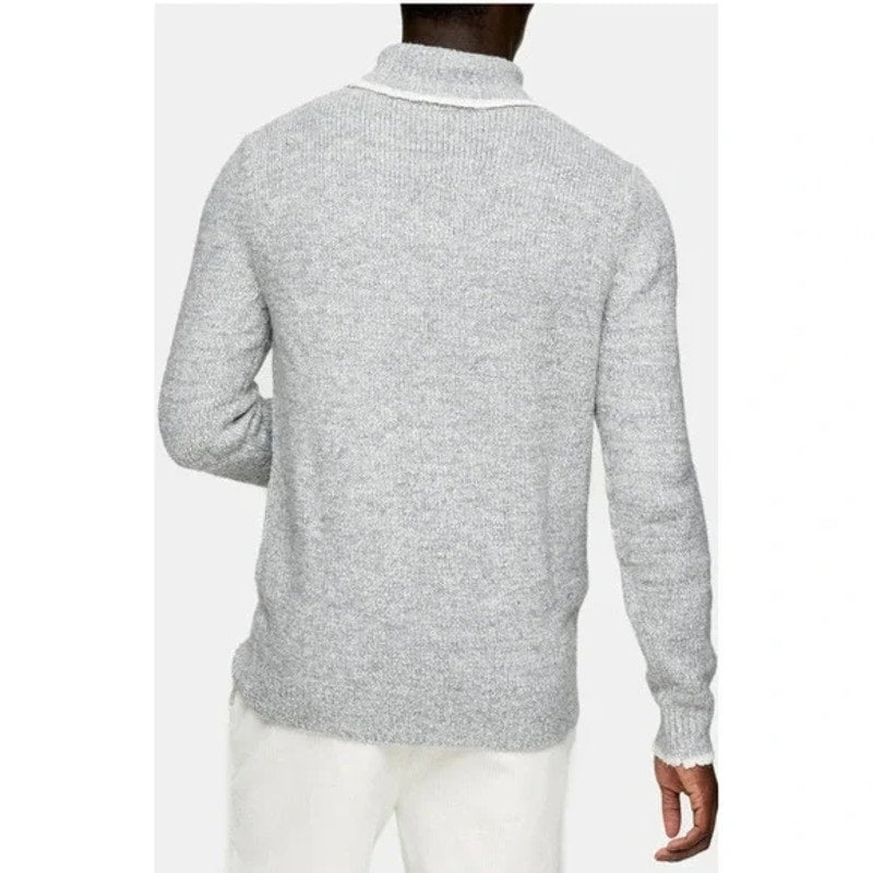 Topman Men's Tipped Roll Neck Sweater Large Heather Gray NEW Turtleneck Modern