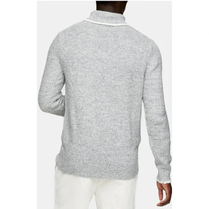 Topman Men's Tipped Roll Neck Sweater Large Heather Gray NEW Turtleneck Modern