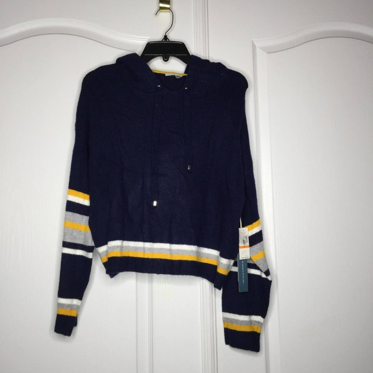 Court & Rowe Pullover Hoodie Sweatshirt Long Sleeves Stripe Navy Crush Small