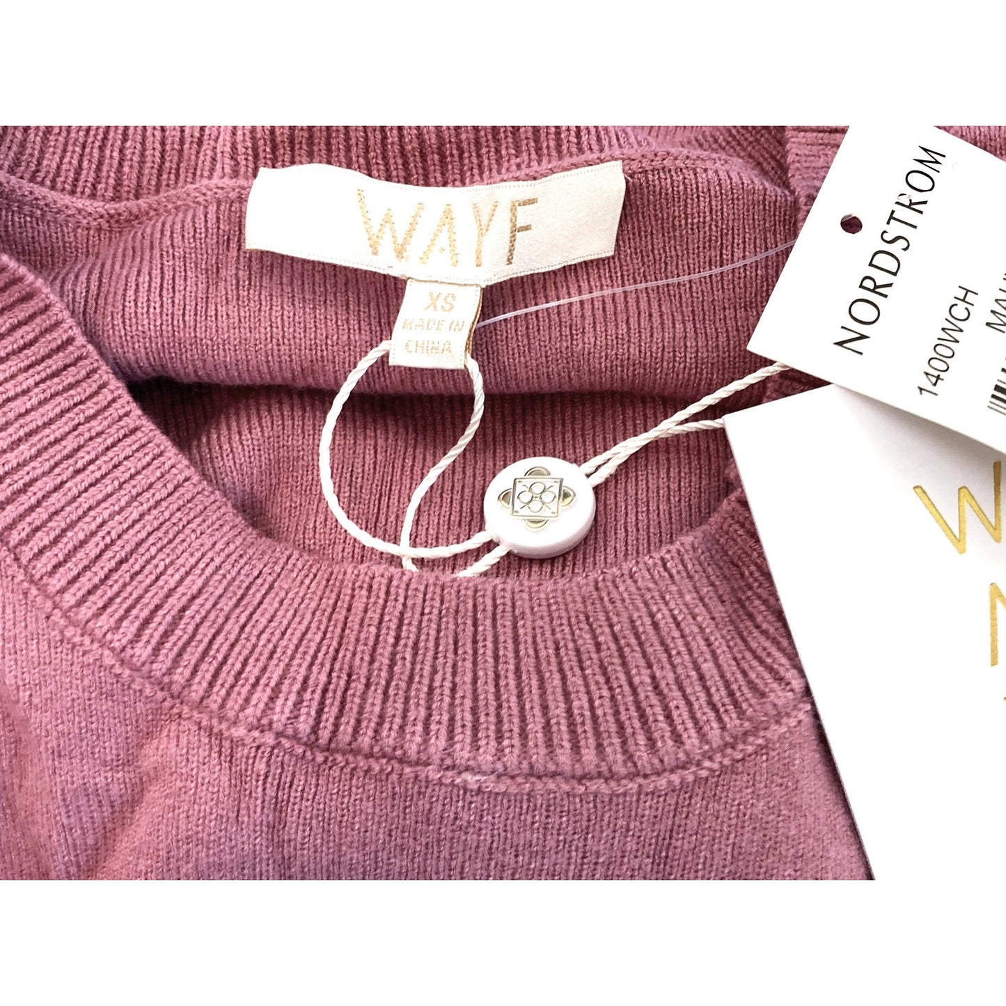 WAYF Milo Knot Waist Crew Neck Sweater Top Size XS/Extra Small in Mauve NWT