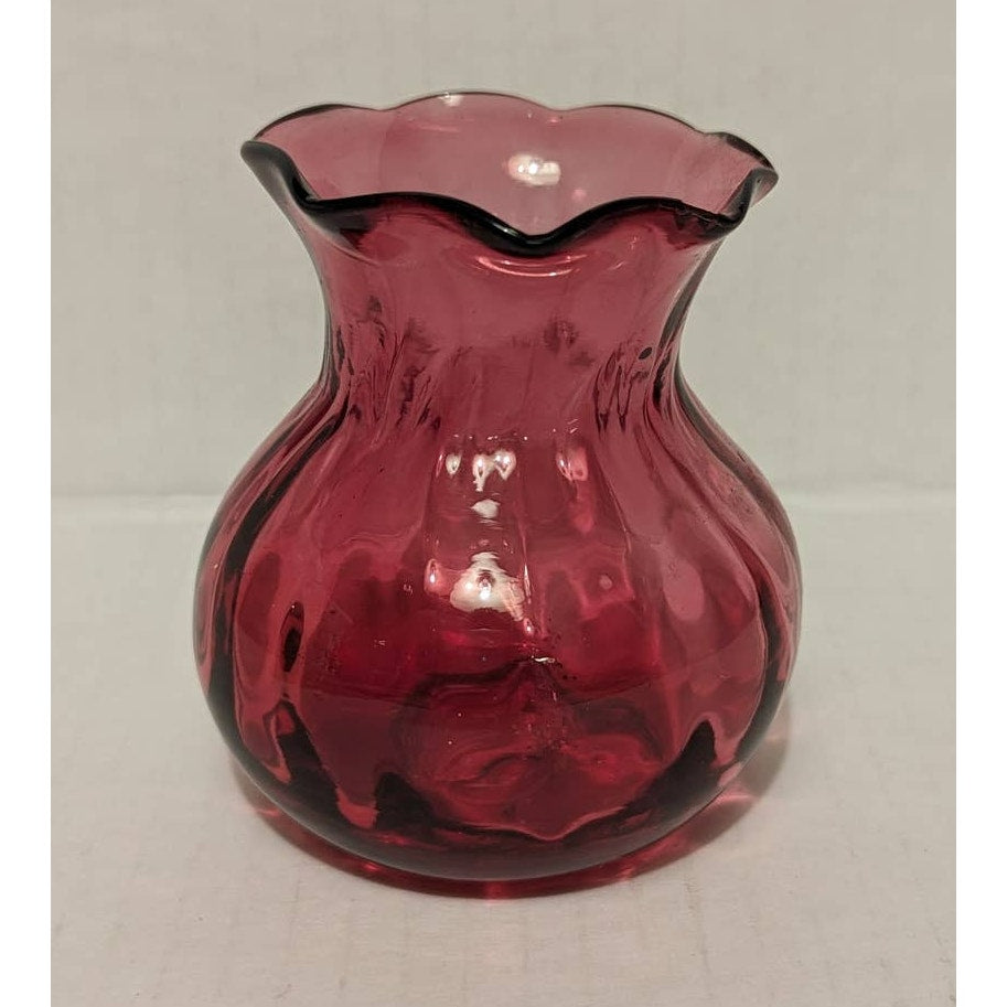 Vintage Cranberry Miniature Vase Flare Petaled Neck Pilgrim or Fenton Glass Pink