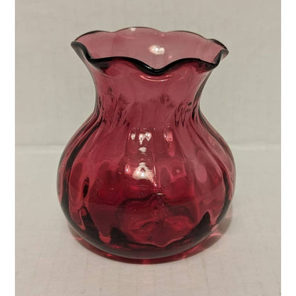 Vintage Cranberry Miniature Vase Flare Petaled Neck Pilgrim or Fenton Glass Pink