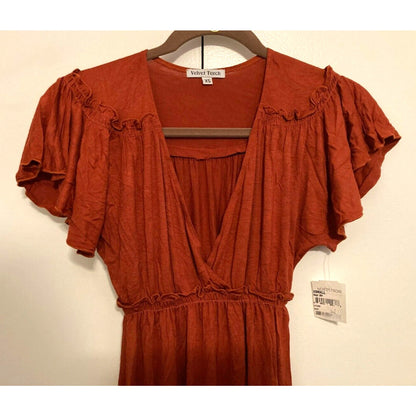 Velvet Torch V-Neck Pullover Short Sleeve Mini Dress XS/Extra Small Rust NWT USA