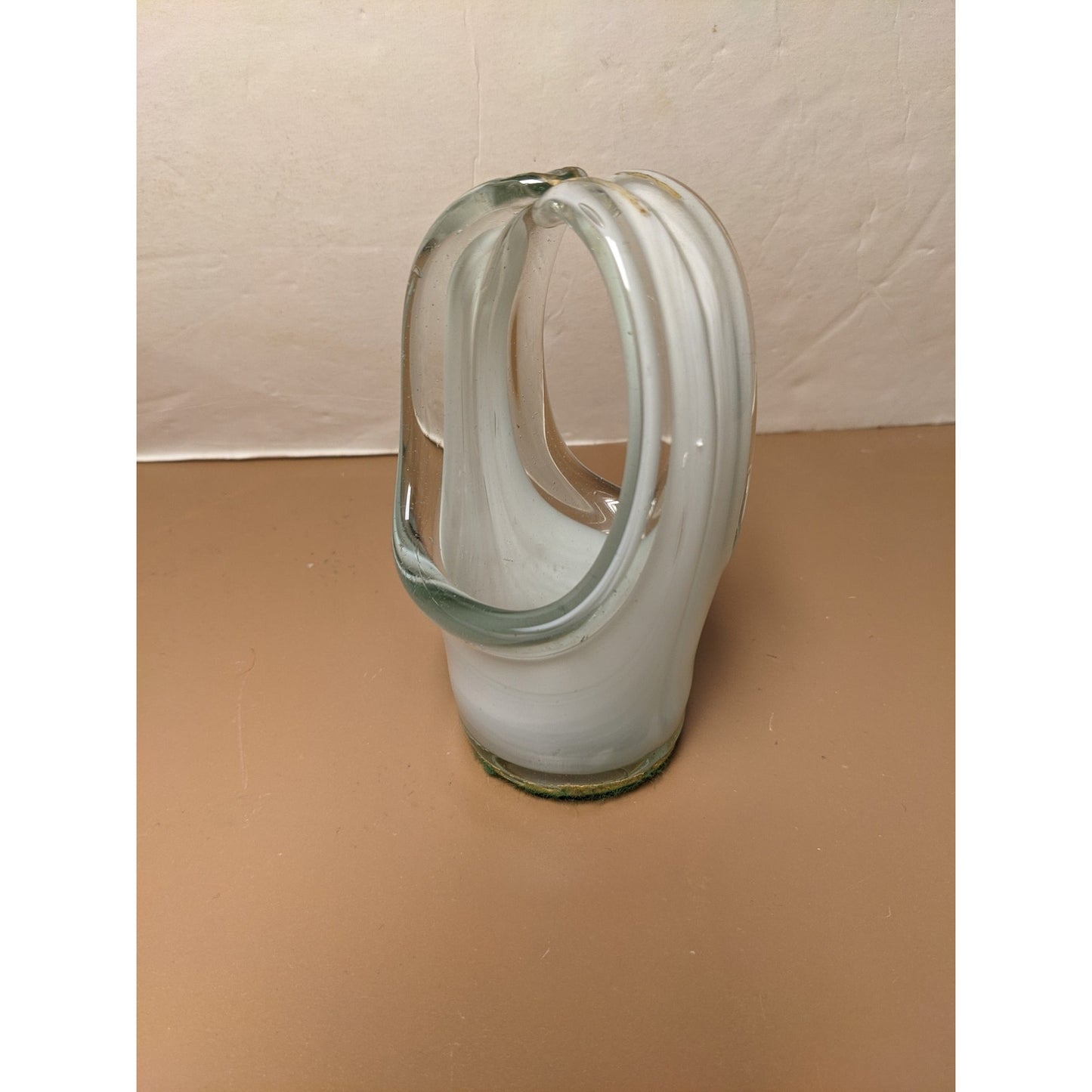 Vintage Molded Stretched Art Glass Basket Clear White Replacement Cup Hand Blown