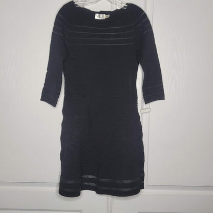 Eliza J Black Fit Flare Illusion Casual Dress Long Sleeve Ribbed Size Medium