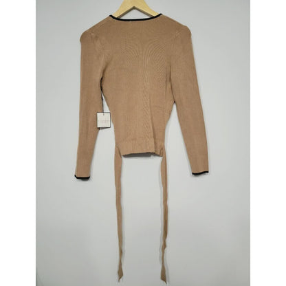 Laundry by Shelli Segal Ribbed Faux Wrap Surplice Top XS/Extra Small Camel NWT