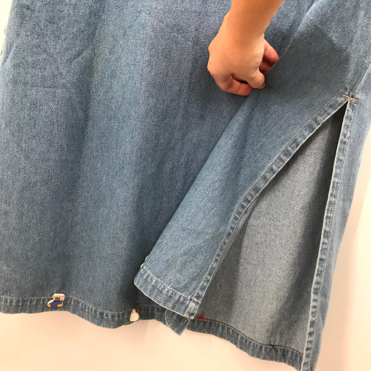 Christmas Holiday Denim Jean Dress Button Long Sleeve top White/Blue Large Blue