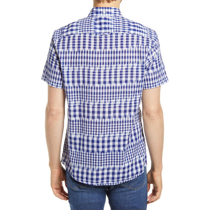 1901 Trim Fit Button Down Short Sleeve Shirt Sz Small White Blue Kat Plaid NWT