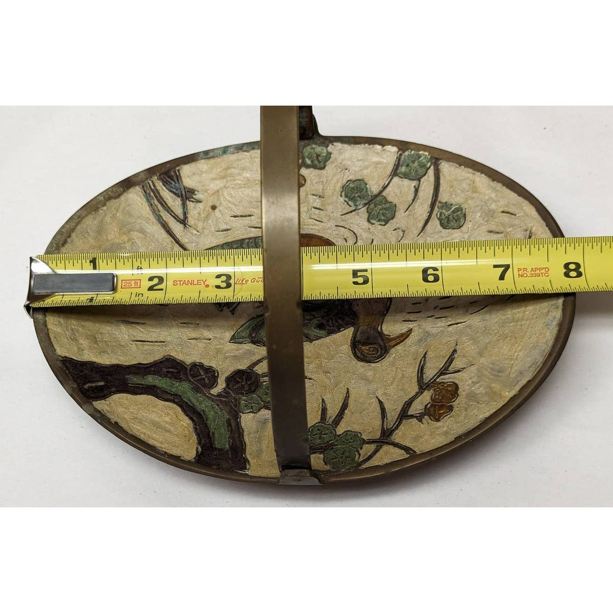 Vintage Indian Bronze Tray Cloisonne Enamel Birds Ducks Dish Tidbit  Handle