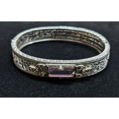 Peckham and Sons JHP 1920s Antique Amethyst Rhodium Plated Cuff Bangle