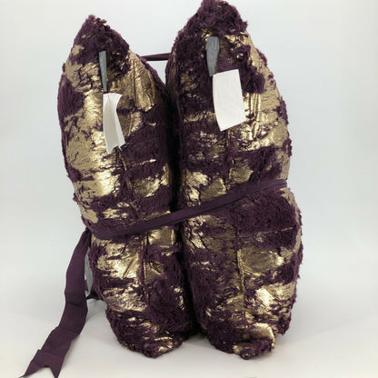 Envogue Decorative Pillows Faux Fur Purple Gold Size 20" x 20" Pair of Two