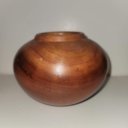 Vintage Hand turned wood vase round signed ALBERT GREGORY Black Cherry