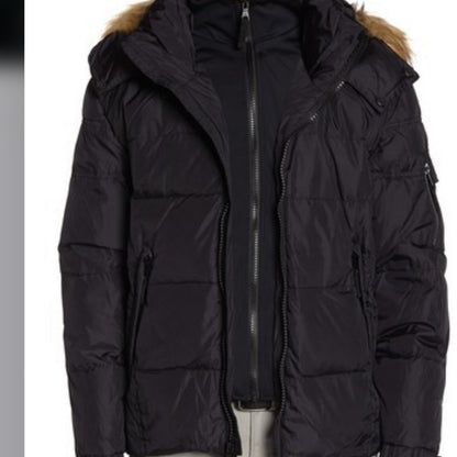 Marc New York Faux Fur Hood Trim Jacket Extra Small XS Puffer Winter Coat NEW