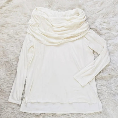 Gibson Look Womens Off Shoulder Cowl Pullover Tunic Top Large Ivory NWT High Low