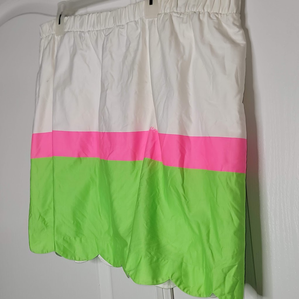 Lilly Pulitzer Mimosa Pink White Green Skirt Size XL Elastic Waist Scallop Edge