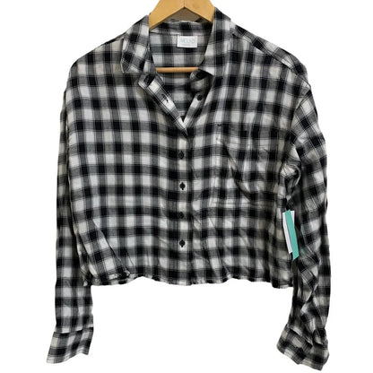 ABOUND Black & White Dobby Plaid Small Raw Fringe Hem Crop Top Size Small