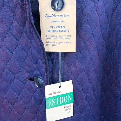 Vernon Vintage blue quilted robe shot long sleeve NOS faded floral detail