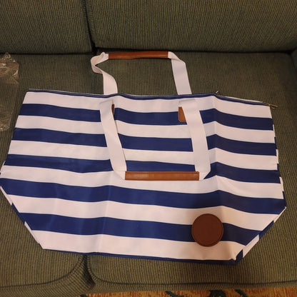 Royal Carribean NEW Tote & small pouch BAG travel blue white stripe handle BEACH