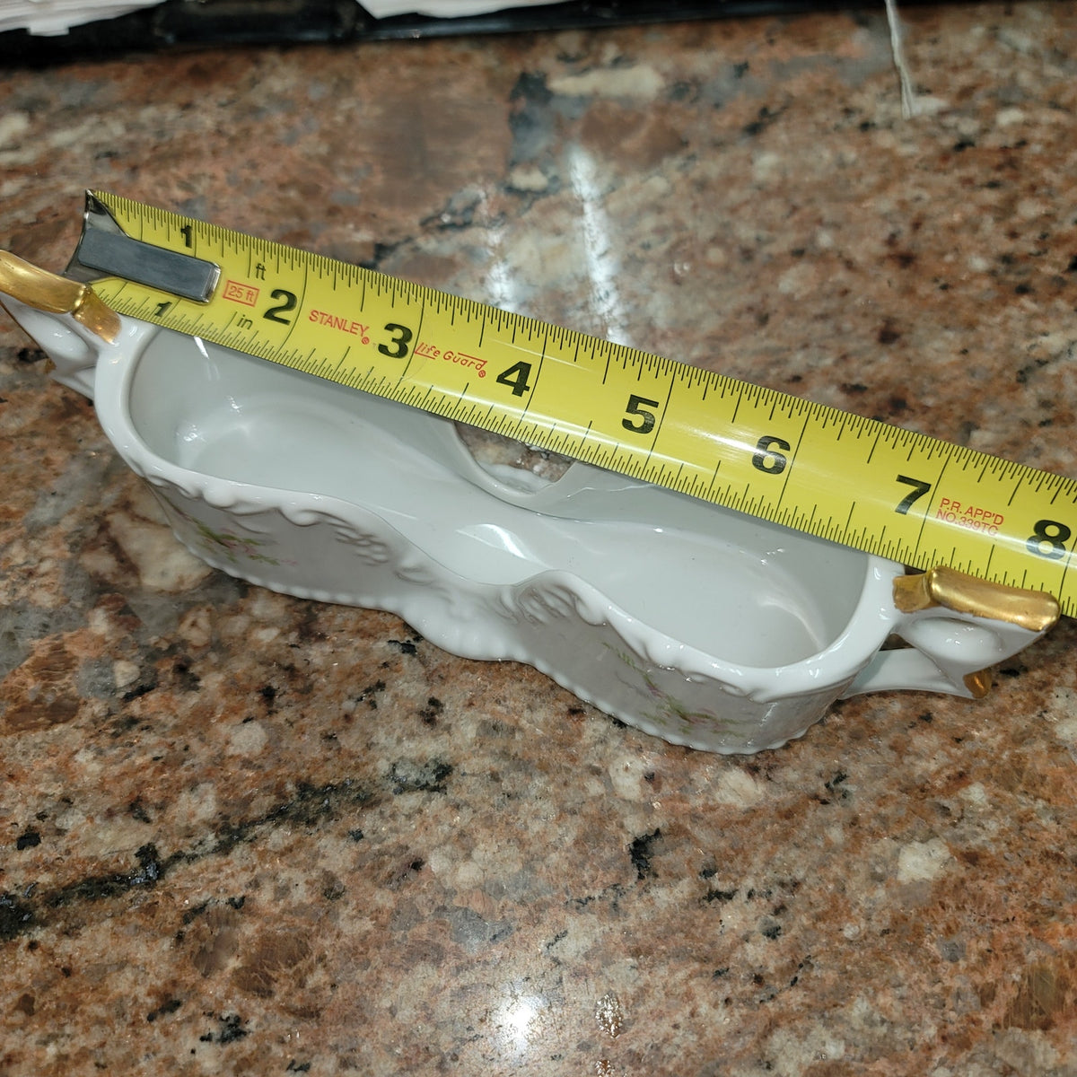 8" napkin porcelain Vintage Hand Painted flatware rest Spoon Holder Pink Floral