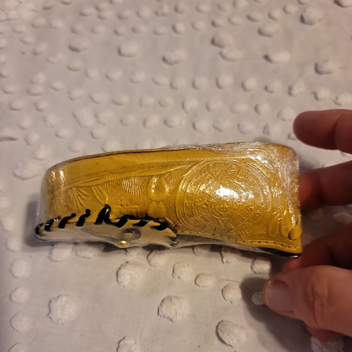 Tooled Leather Mocassin Coin Purse 5" YELLOW NEW Loafer Zipper Miniature Mexico