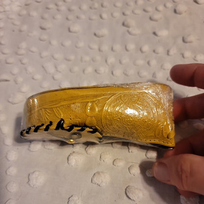 Tooled Leather Mocassin Coin Purse 5" YELLOW NEW Loafer Zipper Miniature Mexico