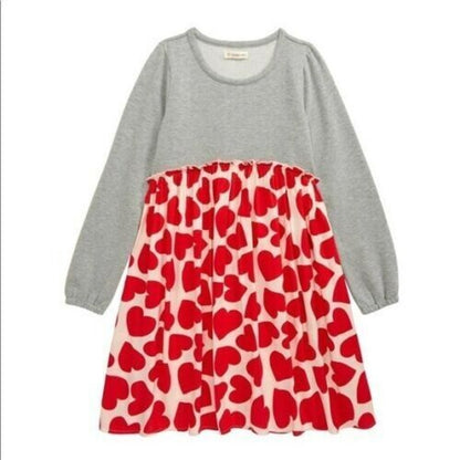 TUCKER + TATE Toddler Grey Fleece Bodice/Pink Red Heart Print Dress Size 2 NWT
