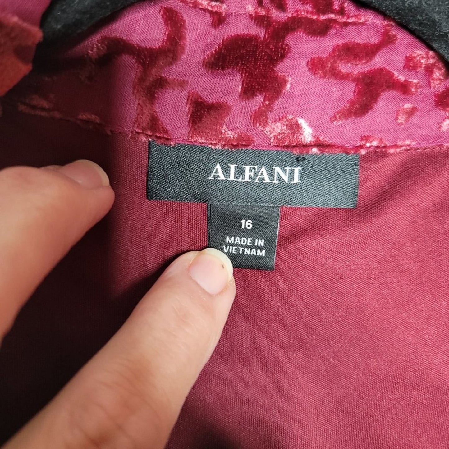 Alfani Velvet Burnout Belt Shirt dress Malbec Wine Size 16 Long Sleeve NEW $130