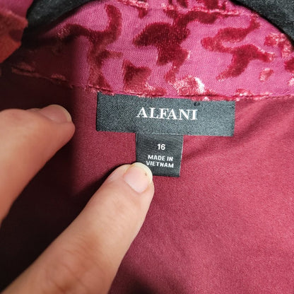 Alfani Velvet Burnout Belt Shirt dress Malbec Wine Size 16 Long Sleeve NEW $130