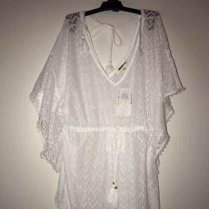 Miken Swim NEW White Lace Swim Cover Up Top Size Medium