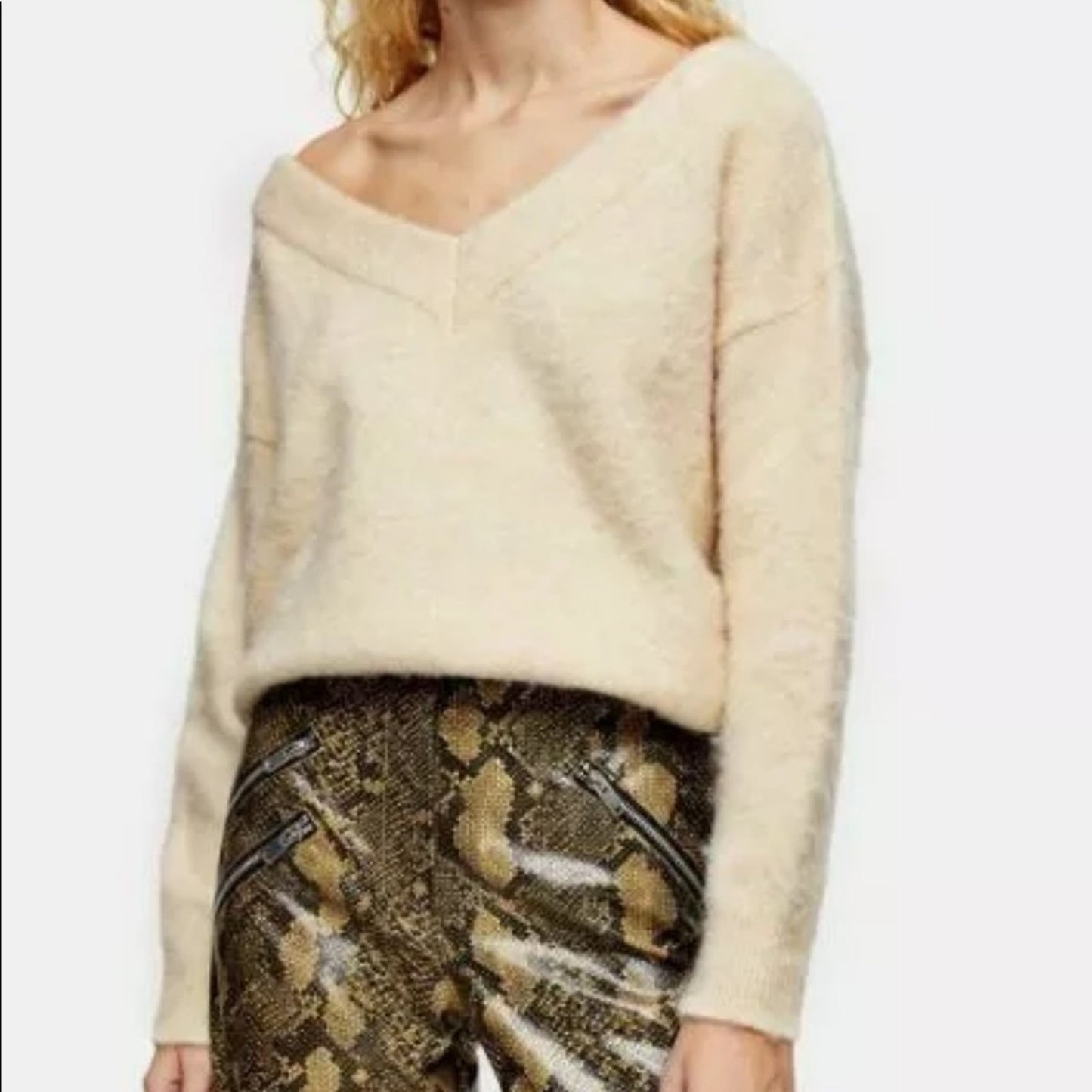 Topshop Oat Knitted Brushed Bardot Sweater Size 14