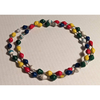 Vintage Handmade Jewelry Rainbow Single strand Sealed Paper Beads Necklace 38"